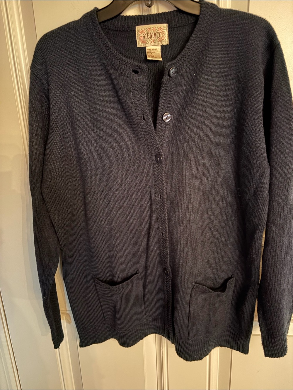 Women's Navy Button-Front Cardigan with Front Pockets